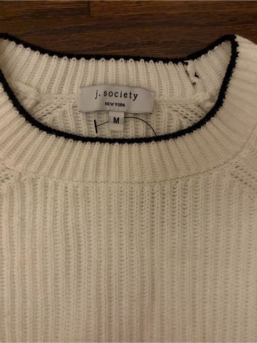 NWT Boutique White Ribbed Crewneck Sweater with Black Trim